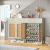 Shoe Cabinet with Doors and Drawer, Modern Rattan Shoe Storage Cabinet for Entryway, Mint Green