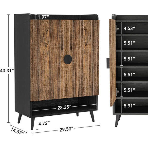 Shoe Cabinet with Doors, Entryway Shoe Storage Cabinet with Adjustable Shelves - 29.6" L x 13.8" D x 43.3" H