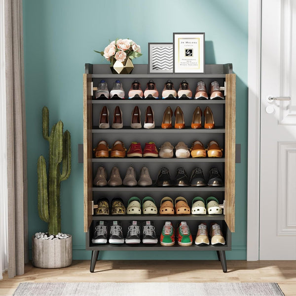 Shoe Cabinet with Doors, Entryway Shoe Storage Cabinet with Adjustable Shelves - 29.6" L x 13.8" D x 43.3" H