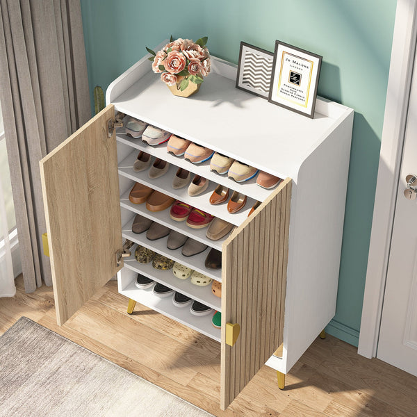 Shoe Cabinet with Doors, Entryway Shoe Storage Cabinet with Adjustable Shelves - 29.6" L x 13.8" D x 43.3" H