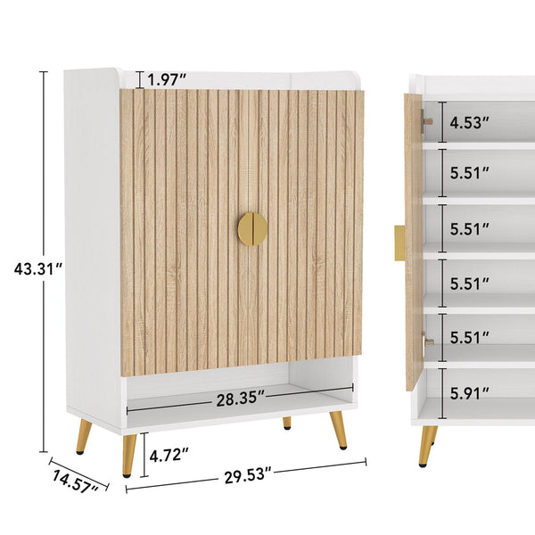 Shoe Cabinet with Doors, Entryway Shoe Storage Cabinet with Adjustable Shelves - 29.6" L x 13.8" D x 43.3" H