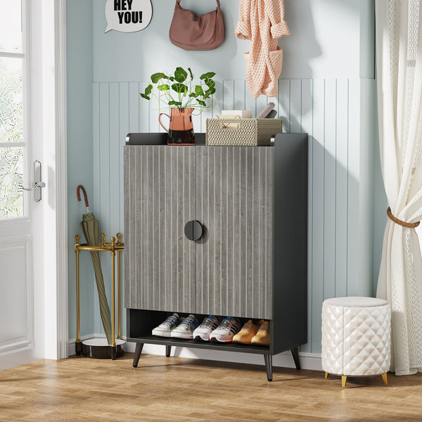 Shoe Cabinet with Doors, Entryway Shoe Storage Cabinet with Adjustable Shelves - 29.6" L x 13.8" D x 43.3" H