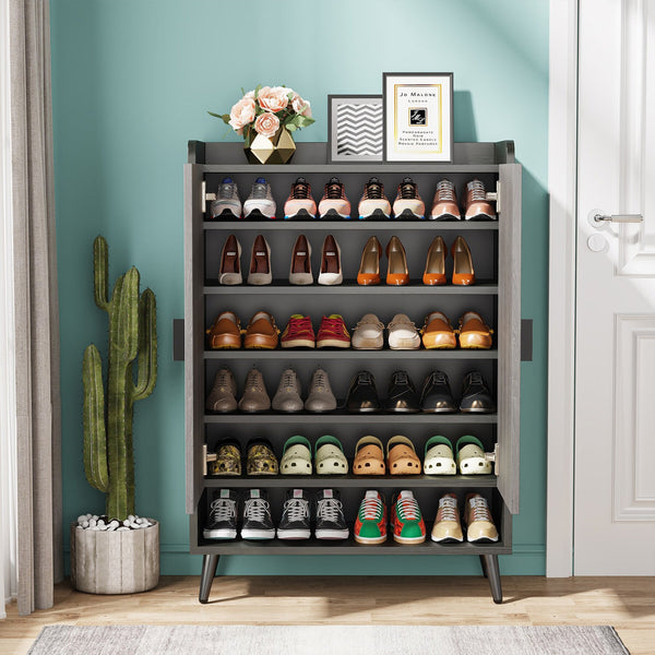 Shoe Cabinet with Doors, Entryway Shoe Storage Cabinet with Adjustable Shelves - 29.6" L x 13.8" D x 43.3" H