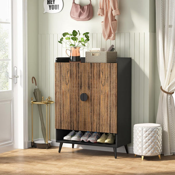 Shoe Cabinet with Doors, Entryway Shoe Storage Cabinet with Adjustable Shelves - 29.6" L x 13.8" D x 43.3" H