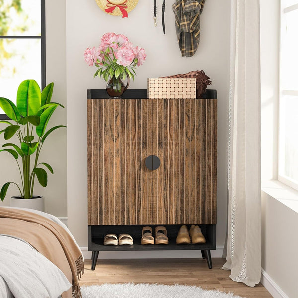 Shoe Cabinet with Doors, Entryway Shoe Storage Cabinet with Adjustable Shelves - 29.6" L x 13.8" D x 43.3" H