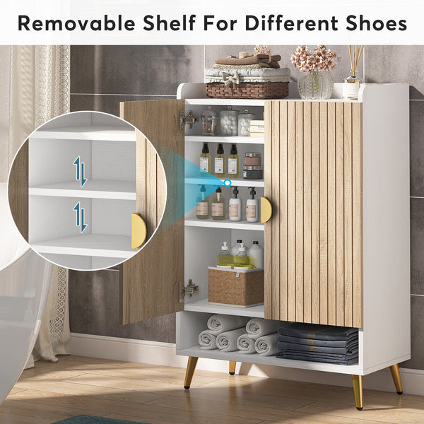 Shoe Cabinet with Doors, Entryway Shoe Storage Cabinet with Adjustable Shelves - 29.6" L x 13.8" D x 43.3" H