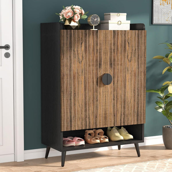 Shoe Cabinet with Doors, Entryway Shoe Storage Cabinet with Adjustable Shelves - 29.6" L x 13.8" D x 43.3" H