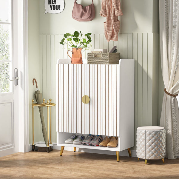 Shoe Cabinet with Doors, Entryway Shoe Storage Cabinet with Adjustable Shelves - 29.6" L x 13.8" D x 43.3" H