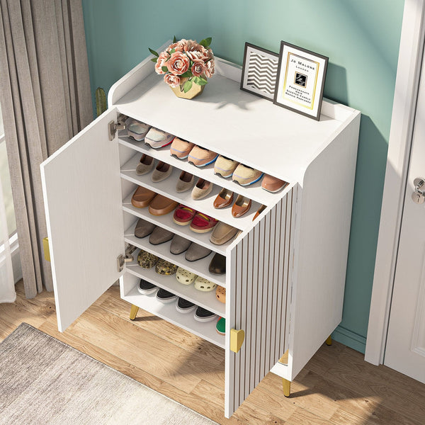 Shoe Cabinet with Doors, Entryway Shoe Storage Cabinet with Adjustable Shelves - 29.6" L x 13.8" D x 43.3" H