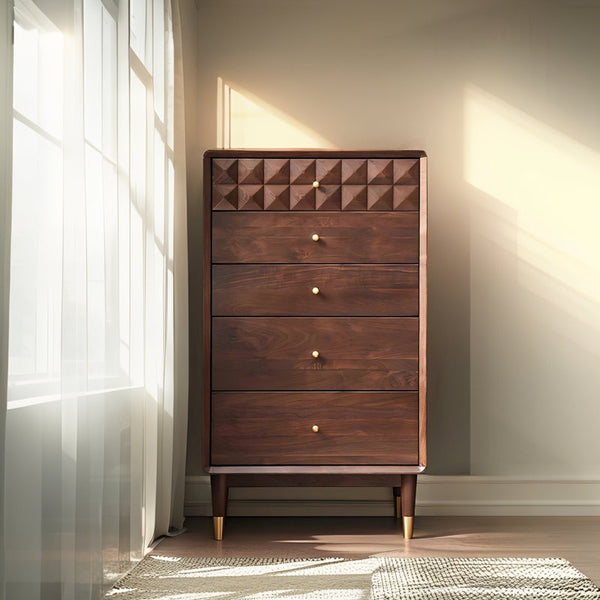 Simple Modern Brown Walnut Solid Wood Five-Drawer Chest