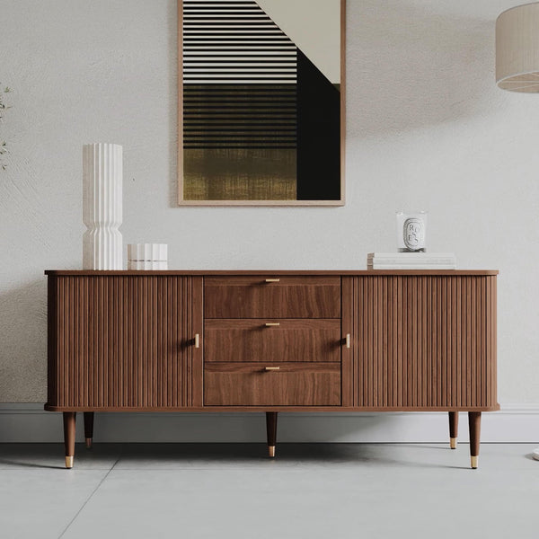 Studio London Walnut Wood Sideboard with 3 Drawer Mid Century Modern