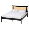 Studio Okena Mid-Century Modern Black Wood Queen Size Platform Bed With Woven Rattan