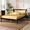 Studio Okena Mid-Century Modern Black Wood Queen Size Platform Bed With Woven Rattan