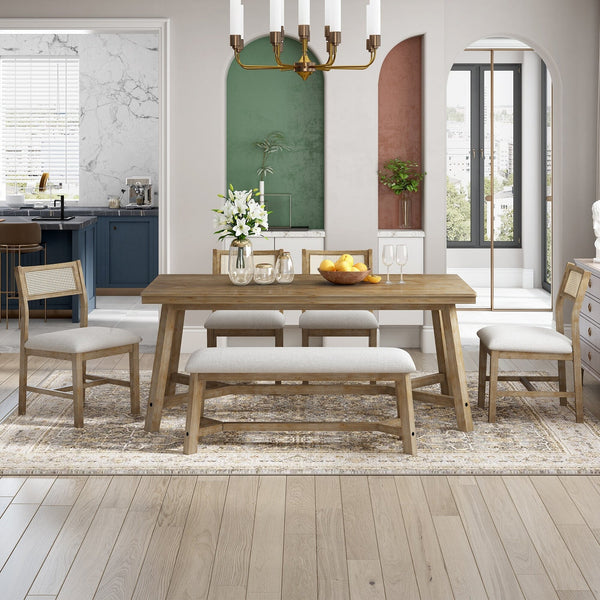 Trexm Farmhouse 6-piece Dining Sets with Upholstered by GDFStudio