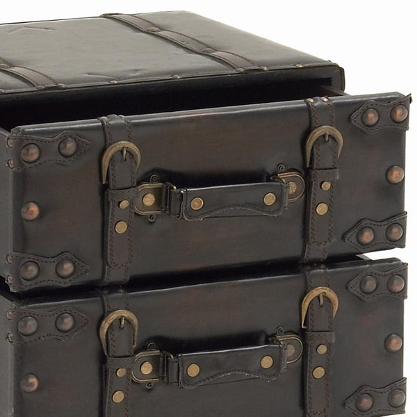 Urbana Black Faux Leather Vintage 4 Drawer Room Chest with Buckle Straps & Gold Stud Accents