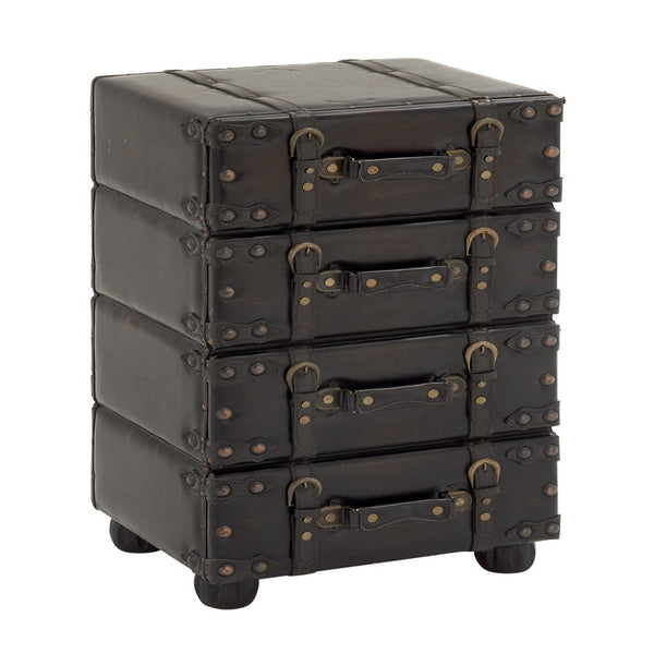 Urbana Black Faux Leather Vintage 4 Drawer Room Chest with Buckle Straps & Gold Stud Accents