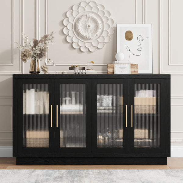 Veltri 55.1'' W Modern Sideboard, Buffet with Adjustable Shelves and Tempered Glass Doors