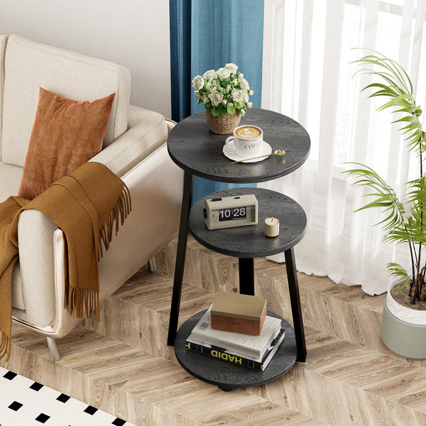 Vernestine Round End Table Side Table with 3-Tier Shelves
