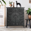 Vintage 2-Door Black Flower Carving Handle Distressed Storage Cabinet