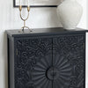 Vintage 2-Door Black Flower Carving Handle Distressed Storage Cabinet