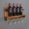 Wanakah 4 Bottle Solid Wood Wall Mounted Wine Bottle & Glass Rack in Brown/Black