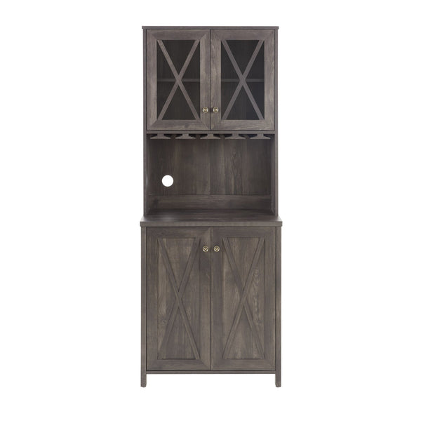 Wine Bar Cabinet with Wine Rack, Coffee Bar Cabinet with Glass Cabinet Doors, Kitchen Cabinet with Open Storage Shelves