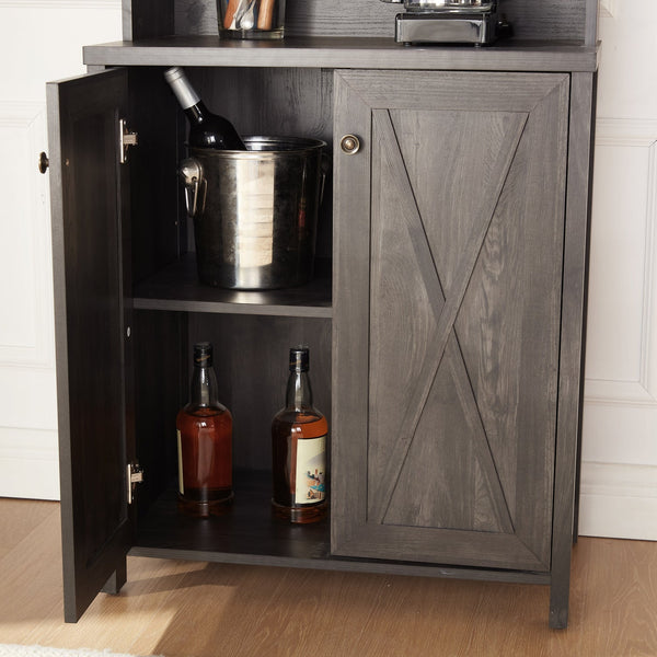 Wine Bar Cabinet with Wine Rack, Coffee Bar Cabinet with Glass Cabinet Doors, Kitchen Cabinet with Open Storage Shelves