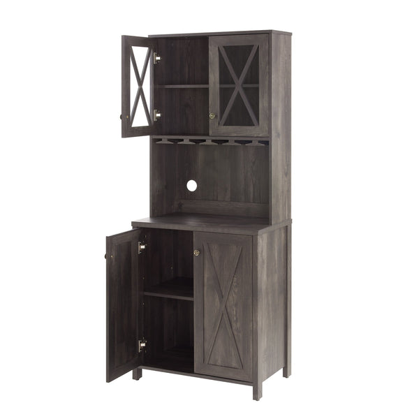Wine Bar Cabinet with Wine Rack, Coffee Bar Cabinet with Glass Cabinet Doors, Kitchen Cabinet with Open Storage Shelves