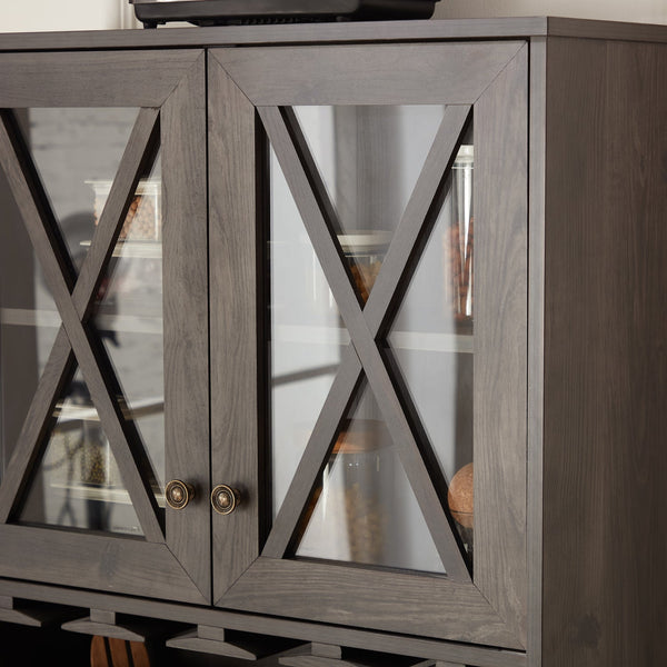 Wine Bar Cabinet with Wine Rack, Coffee Bar Cabinet with Glass Cabinet Doors, Kitchen Cabinet with Open Storage Shelves