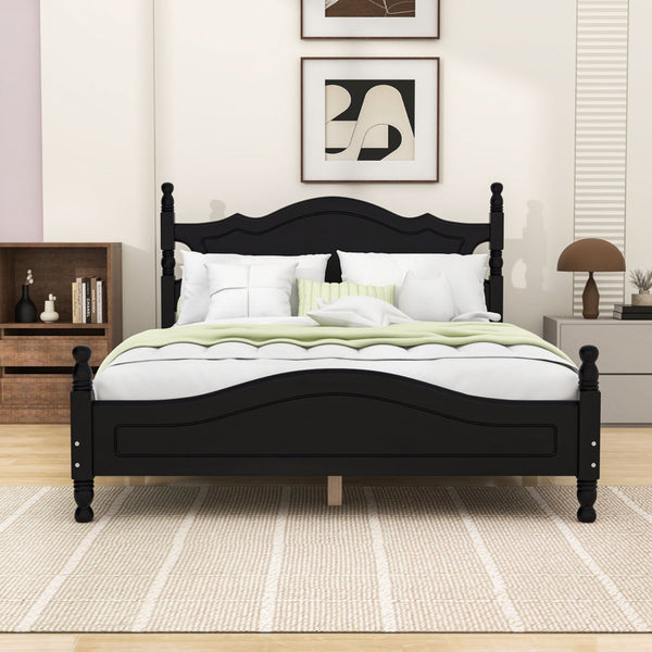 Wood Platform Bed with Solid Frame and Wooden Slat Support
