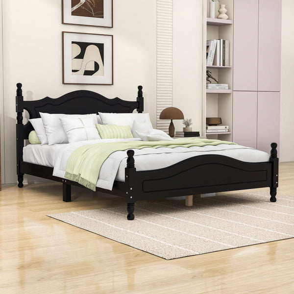Wood Platform Bed with Solid Frame and Wooden Slat Support