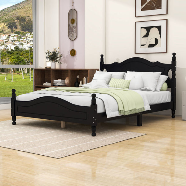 Wood Platform Bed with Solid Frame and Wooden Slat Support