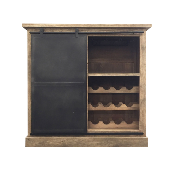 Helsinki brushed mango wood and metal bar cabinet