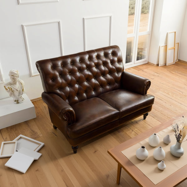 Petre Leather Chesterfield Two Seater Sofa