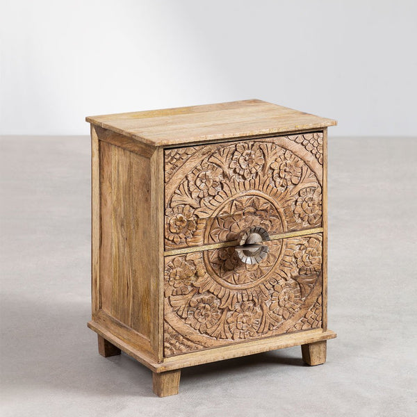 Wiluna mango wood bedside table with drawers