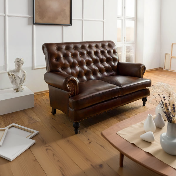 Petre Leather Chesterfield Two Seater Sofa