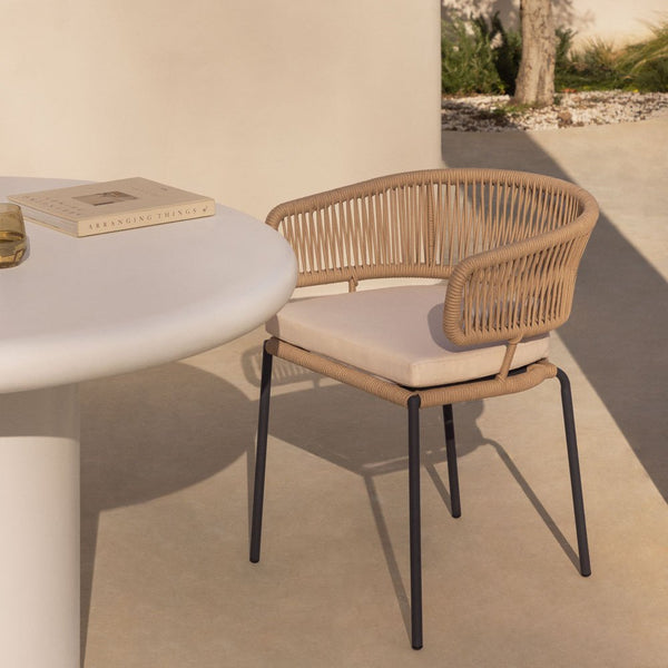 Calipso stackable garden chair in iron and braided rope