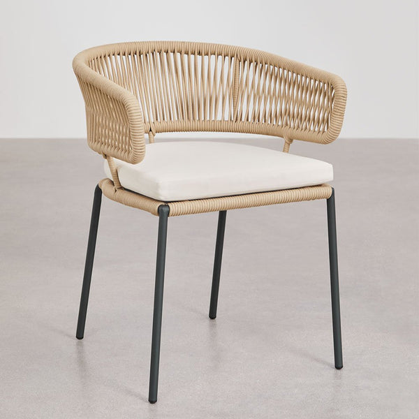 Calipso stackable garden chair in iron and braided rope