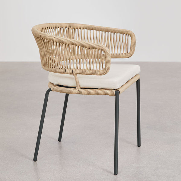 Calipso stackable garden chair in iron and braided rope