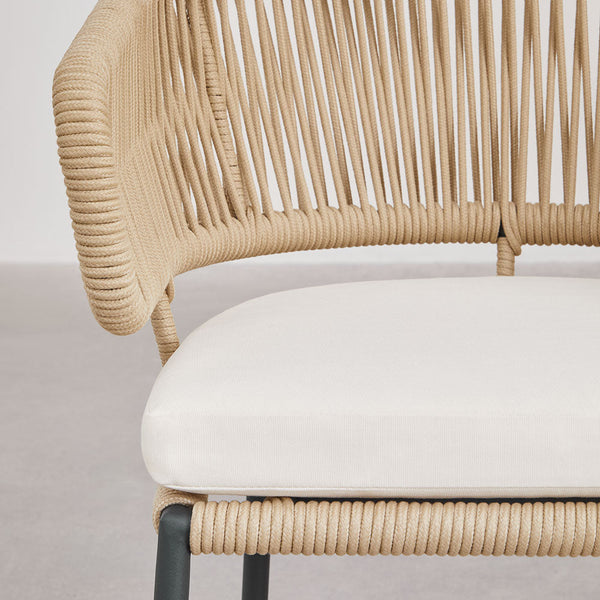 Calipso stackable garden chair in iron and braided rope