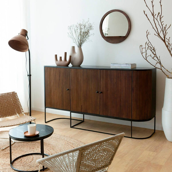 Marley round mirror with mango wood shelf