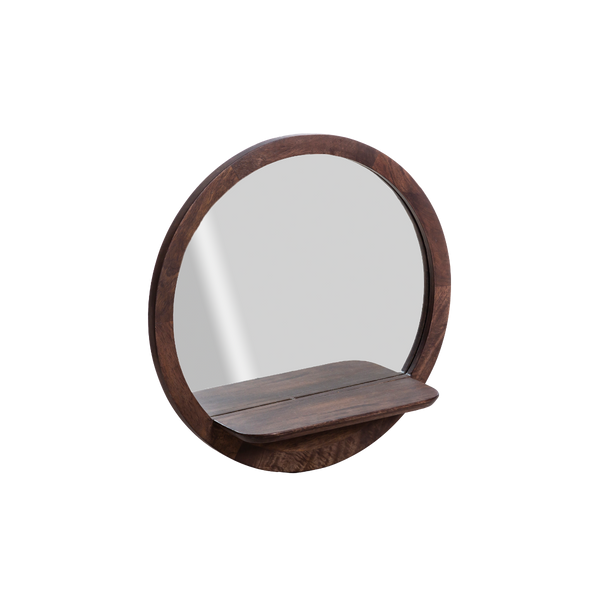 Marley round mirror with mango wood shelf