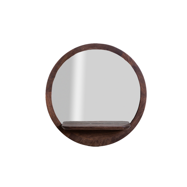 Marley round mirror with mango wood shelf