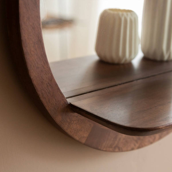 Marley round mirror with mango wood shelf