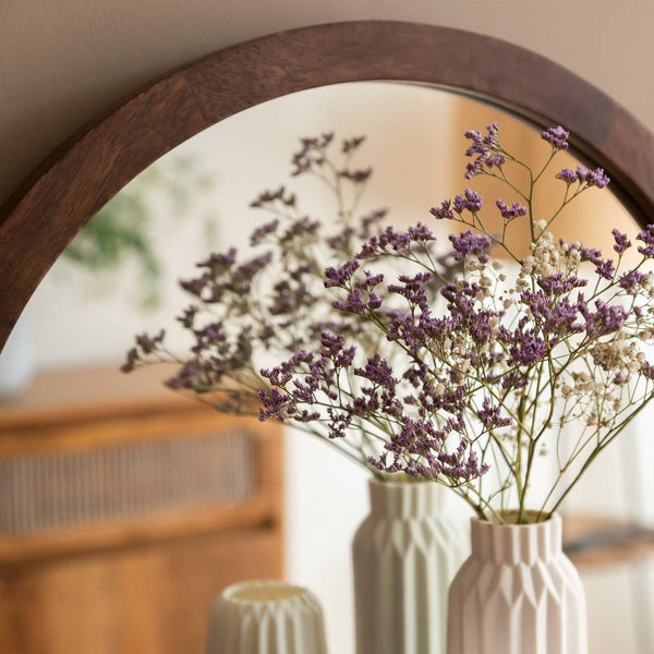 Marley round mirror with mango wood shelf