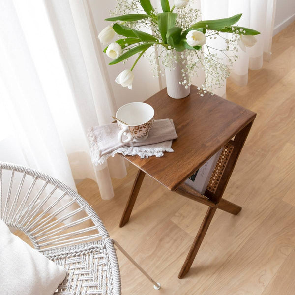 Charline mango wood and cane magazine rack