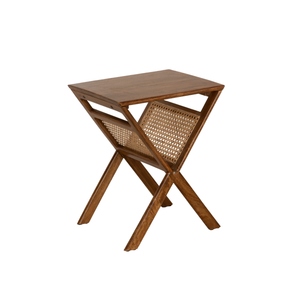 Charline mango wood and cane magazine rack