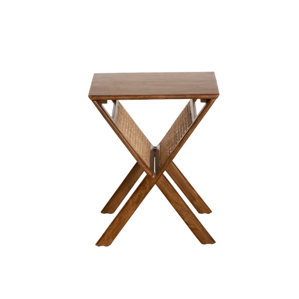 Charline mango wood and cane magazine rack