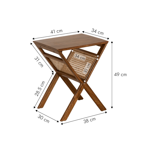 Charline mango wood and cane magazine rack