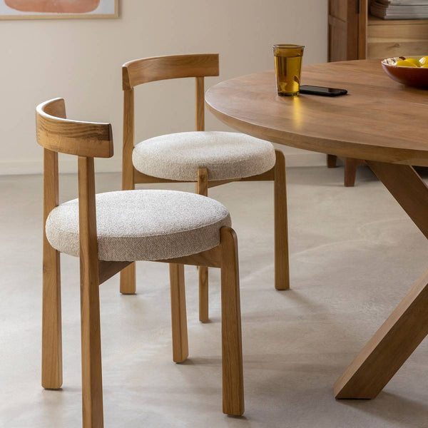 Aline elm wood and grey bouclé fabric chair (set of 2)